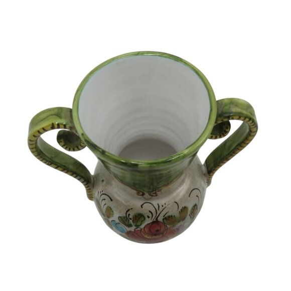 DERUTA Italian Ceramic VASE with Floral Design and Dual Handles - Damaged - Picture 4 of 12